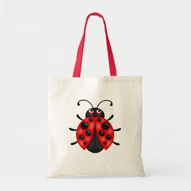 Anpassade Tecknad Red Ladybug Canvas Tote Bag Tygkasse (Framsidan)