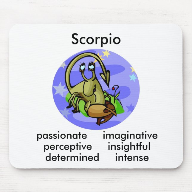 Anpassade Tecknad Scorpio traits Zodiac Musmatta (Framsidan)