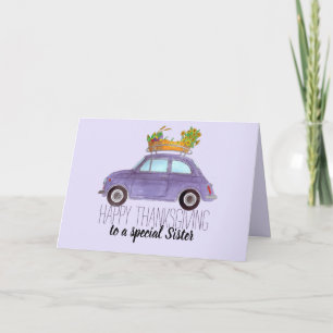 anpassade Thanksgiving Lila Retro Fiat 500 Kort