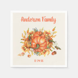 Anpassade Thanksgiving Orange Pumpkins Fall Leaves Pappersservett