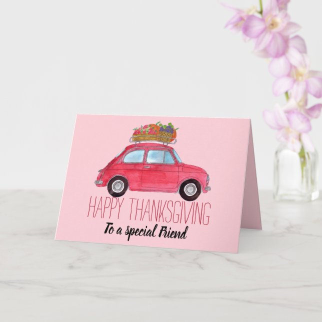 anpassade Thanksgiving Red Retro Fiat 500 Kort (Orkide)