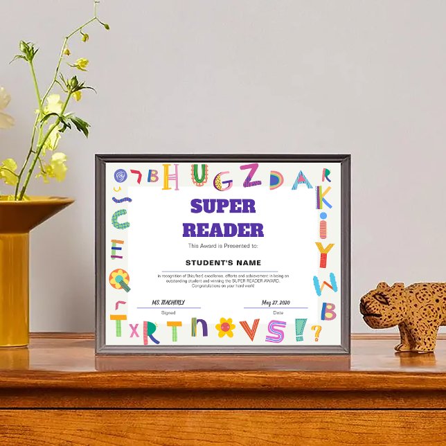 Anpassade Toppen Reader StudentRecognition Award A (Customizable Super Reader StudentRecognition Award)