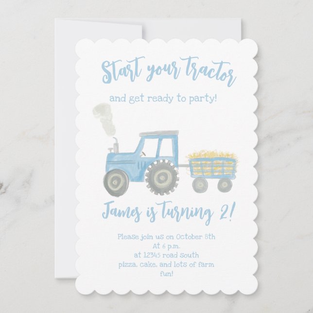 Anpassade Tractor Birthday-inbjudan Inbjudningar (Framsida)
