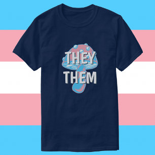 Anpassade Transgender Flagga Mushroom Pronouns T Shirt