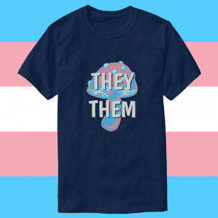 Anpassade Transgender Flagga Mushroom Pronouns T Shirt