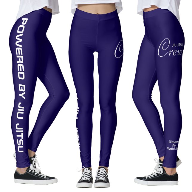 Anpassade tryckta Jiu Jitsu Crew Blå Spats Leggings (Blue jiu jitsu leggings, white background.)