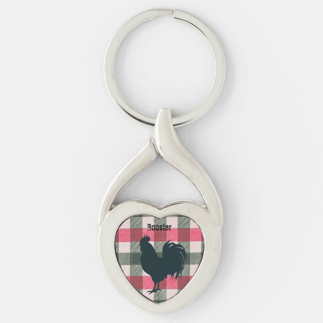 Anpassade Tupp Gingham Twisted Heart Silverfärgad Nyckelring (Framsidan)