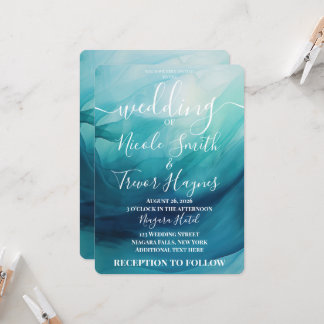 Anpassade turkosblå akvarellvågor bröllop inbjudningar