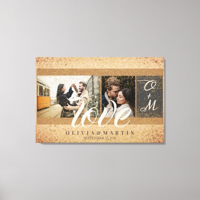 Anpassade Två Parfoton Guld Glitter Monogram Canvastryck (Framsida)