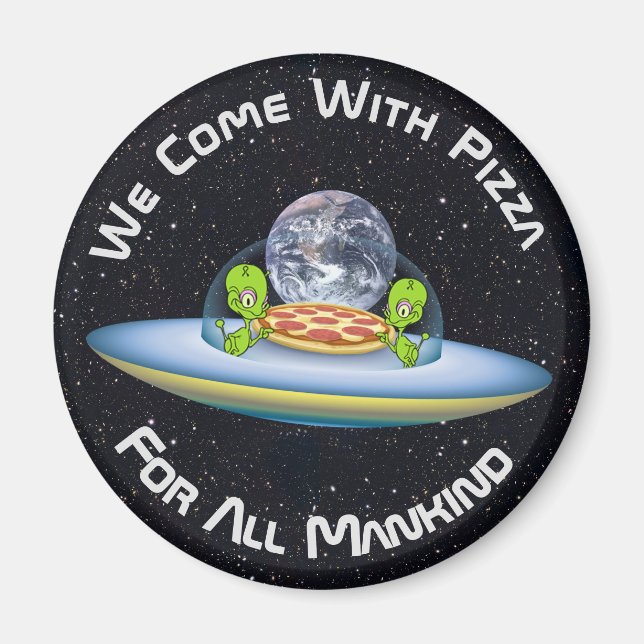 Anpassade UFO Pizza Delivery Magnet (Framsidan)