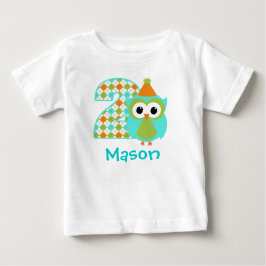 Anpassade Uggla Boy Andra födelsedagskjorta 2 år T Shirt