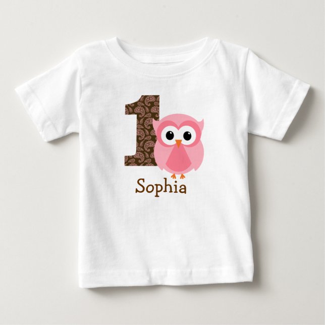 Anpassade Uggla Första födelsedagskjorta ett år Tee Shirt (Framsida)