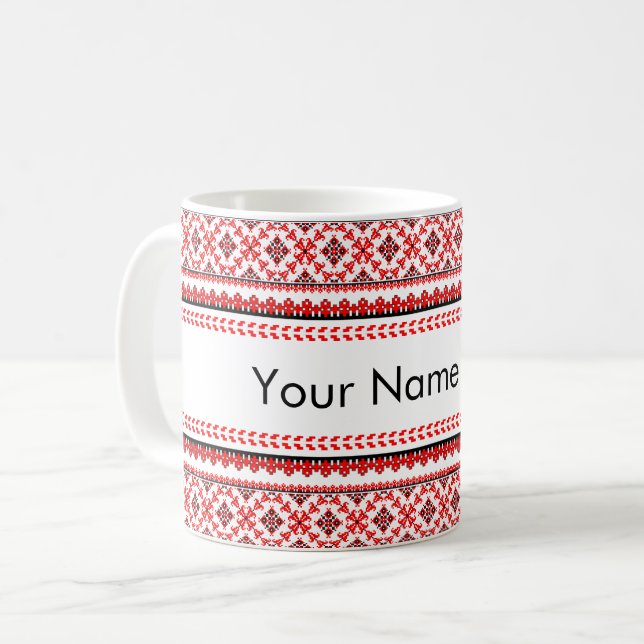Anpassade Ukrainska Embroidery Red Kaffemugg (Framsida vänster)