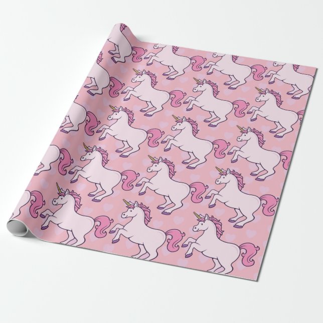 Anpassade Unicorn och Hearts Mönster Presentpapper (Utrullad)