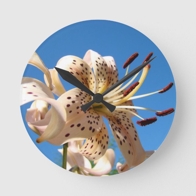 Anpassade unika blomur Blå himmel lilja blommor Rund Klocka (Framsida)