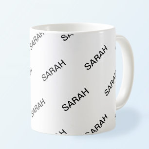 Anpassade Upprepande text Modern vit och svart Kaffemugg