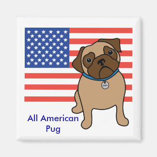 Anpassade USA flagga Pug Magnet