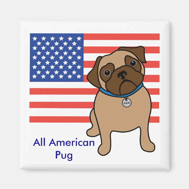 Anpassade USA flagga Pug Magnet (Framsidan)