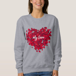 Anpassade Valentine Röd ros Petals Heart Grått T Shirt
