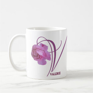Anpassade Valerie namn söt rosa ros blommigt Kaffemugg