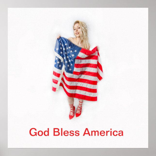 Anpassade Välsigna dig America Flagga Girl Poster (Framsidan)