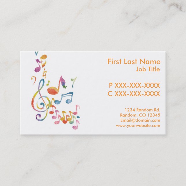 Anpassade vattenfärgsaffärskort musik noter visitkort (Framsida)