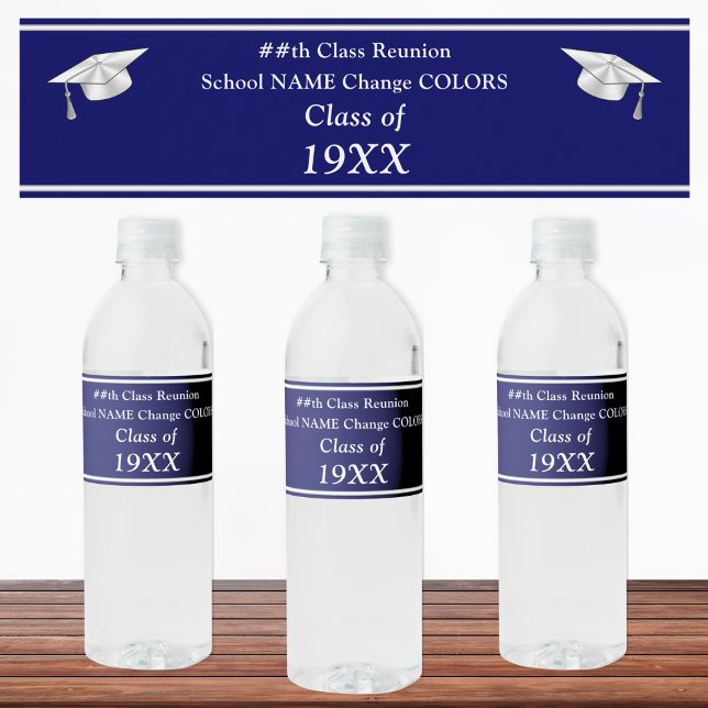 Anpassade, Vattenflaska för klassåterförening Vattenflaskor Etikett (Class reunion water bottle labels. Customizable water bottle labels. Class reunion party supplies. )