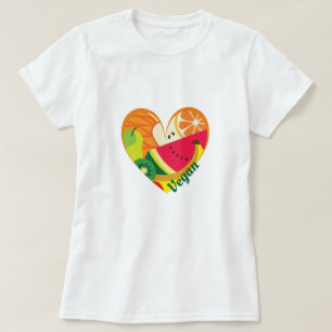 Anpassade Vegan Heart Colorful Fruits Påstående T Shirt