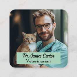 Anpassade Veterinär Affärskort med foto Fyrkantigt Visitkort