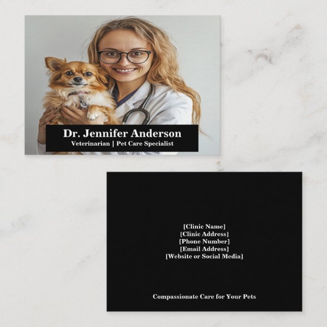 Anpassade Veterinär Affärskort med foto Visitkort (Fram/baksida)
