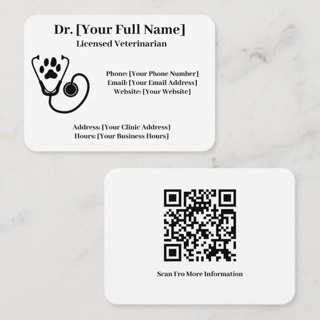 Anpassade Veterinär Affärskort QR-kod Visitkort (Fram/baksida)