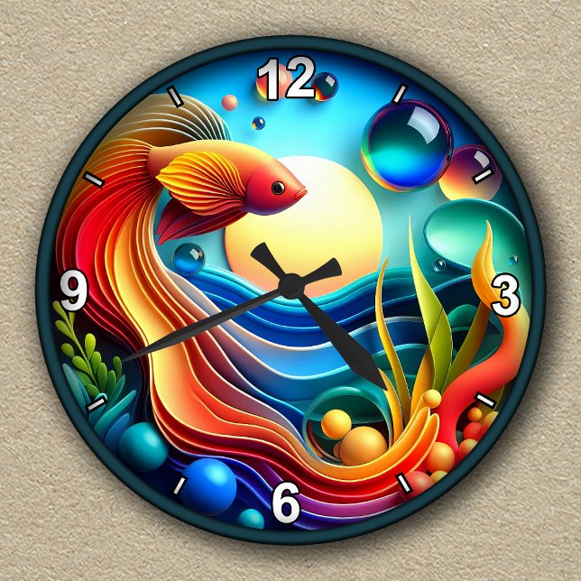 Anpassade Vibrant Betta Fish Abstrakt Rund Klocka (Skapare uppladdad)