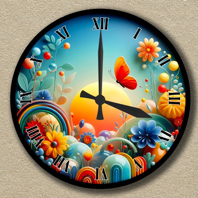Anpassade Vibrant Sunrise Butterfly Abstrakt Rund Klocka (Skapare uppladdad)