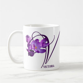 Anpassade Victoria namn blommigt lila crocus Kaffemugg