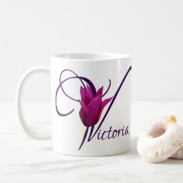 Anpassade Victoria namn lila tulip blommigt Kaffemugg