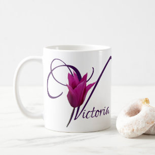 Anpassade Victoria namn lila tulip blommigt Kaffemugg