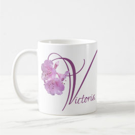 Anpassade Victoria namn rosa blommigt boho Kaffemugg