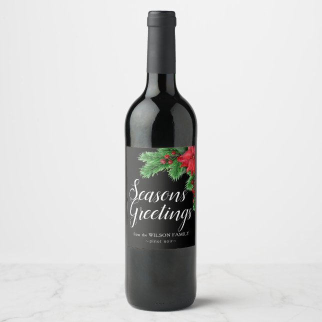 Anpassade Vin-etiketter med Elegant Poinsettia Vinflaska Etikett (Framsida)