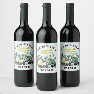 Anpassade vinetiketter med campingtema vinflaska etikett