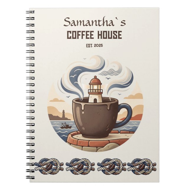 Anpassade Vintage Coastal Cafe Merch Anteckningsbok (Framsidan)