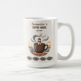 Anpassade Vintage Coastal Cafe Merch Kaffemugg