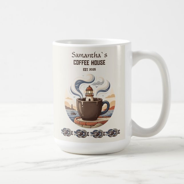 Anpassade Vintage Coastal Cafe Merch Kaffemugg (Höger)