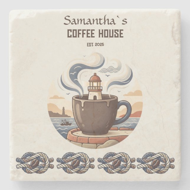 Anpassade Vintage Coastal Cafe Merch Stenunderlägg (Framsidan)