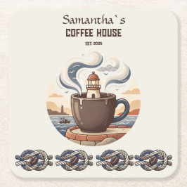 Anpassade Vintage Coastal Cafe Merchandise Underlägg Papper Kvadrat