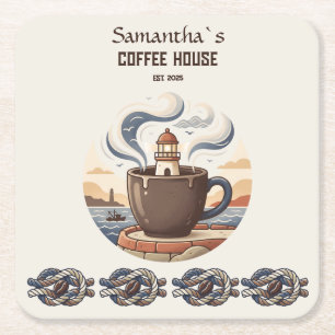 Anpassade Vintage Coastal Cafe Merchandise Underlägg Papper Kvadrat