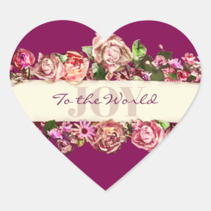 Anpassade Vintage Girly Blommigt Joy till världen Hjärtformat Klistermärke