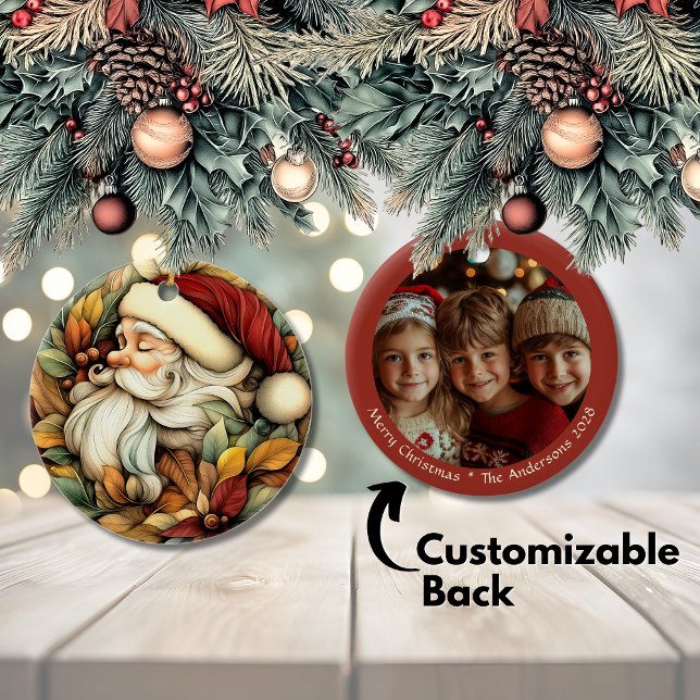 Anpassade Vintage jultomten Julgransprydnad Keramik (Customizable Vintage Santa Christmas Ceramic Ornament)