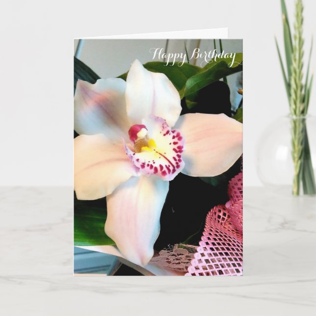 Anpassade Vit Cymbidium Orchid Birthday Kort (Framsida)