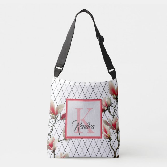 Anpassade Vit och Rosa monogrammad tote Bag Axelväska (Framsida)