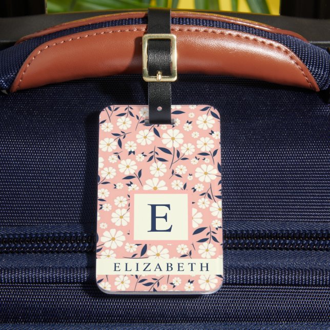 Anpassade vitblommor för Rosa Peach Blommigt Bagagebricka (Framsida Insitu 2)